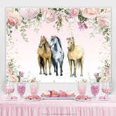 Lofaris Three Horses Floral Baby Shower Backdrop For Girls